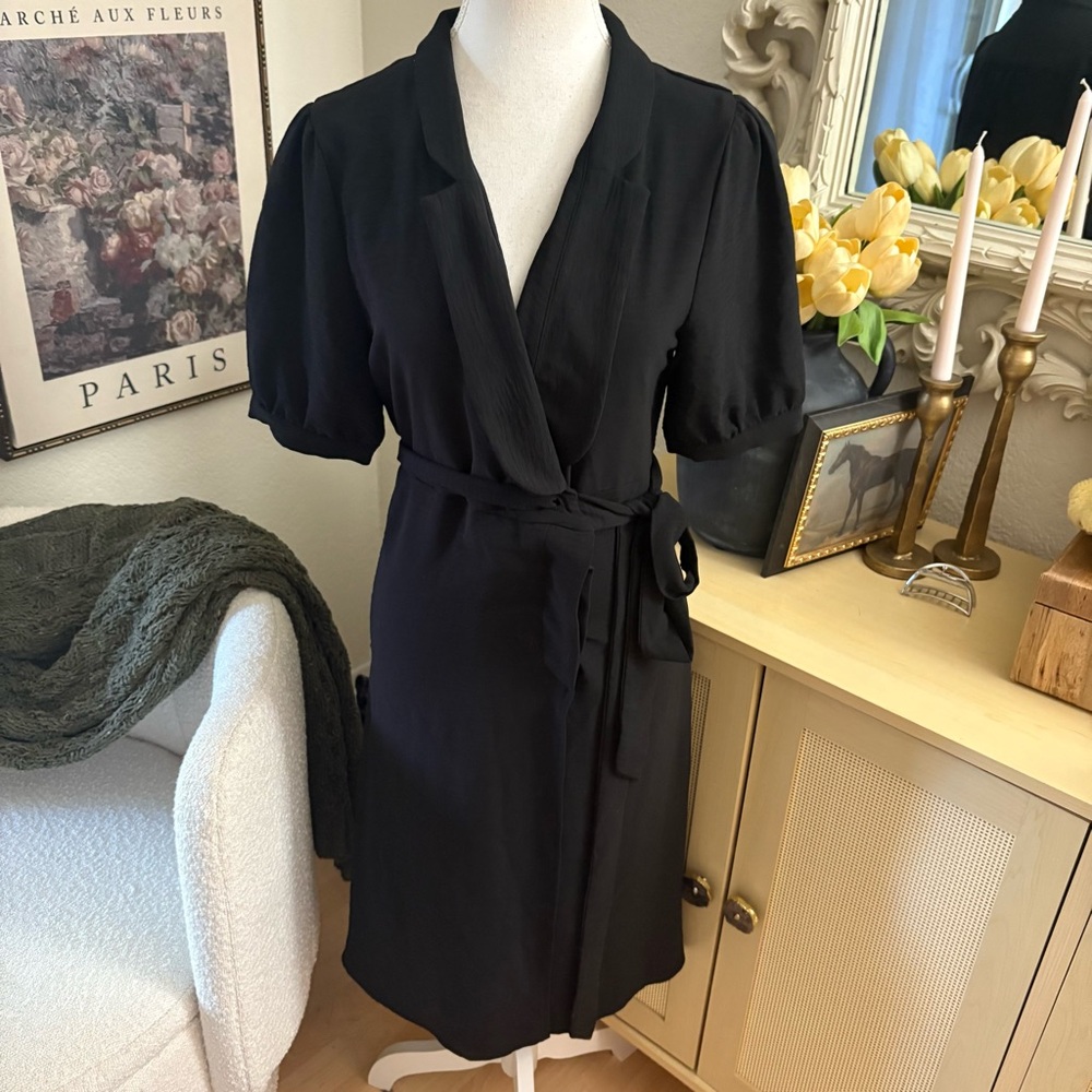 ROUJE PARIS Black Wrap Midi Dress Size 34 / 2